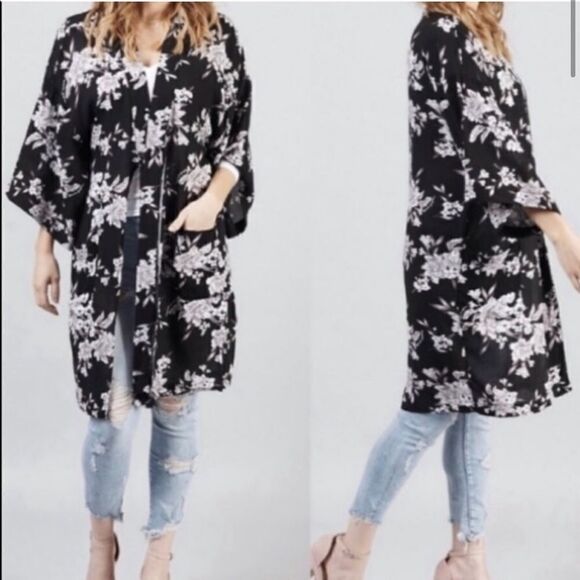 Spiritual Gangster Sweaters - Spiritual Gangster Maya Black Floral Kimono Robe